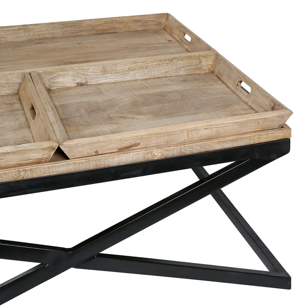 Table basse carrée avec plateaux en manguier et fer noir L120cm - Noe