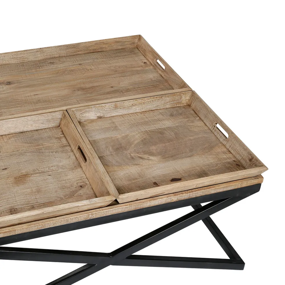 Table basse carrée avec plateaux en manguier et fer noir L120cm - Noe