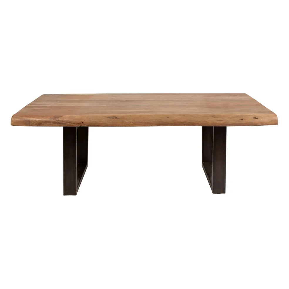 Table basse en acacia massif et pieds en fer noir 130x70cm - Factory