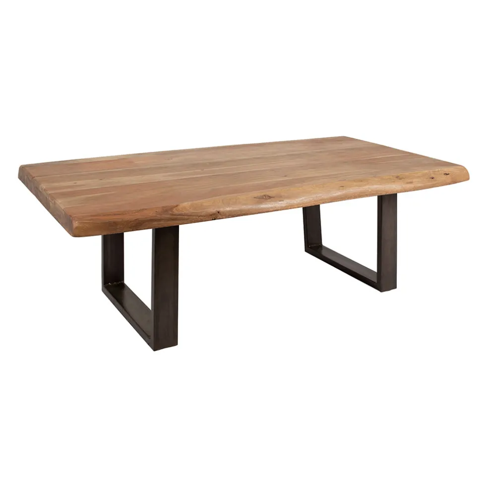 Table basse en acacia massif et pieds en fer noir 130x70cm - Factory