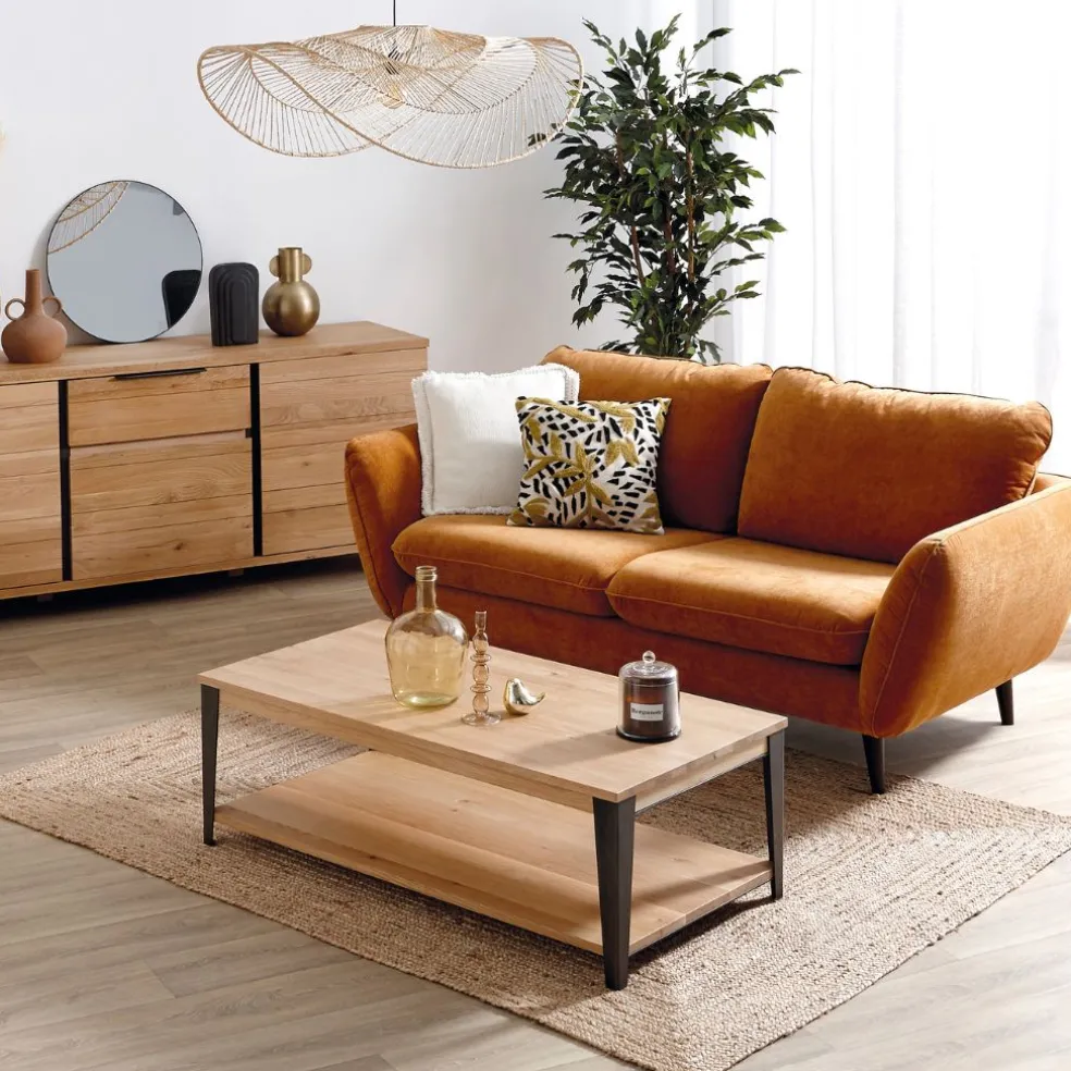 Table basse en chêne massif et pieds acier L120cm - Manny