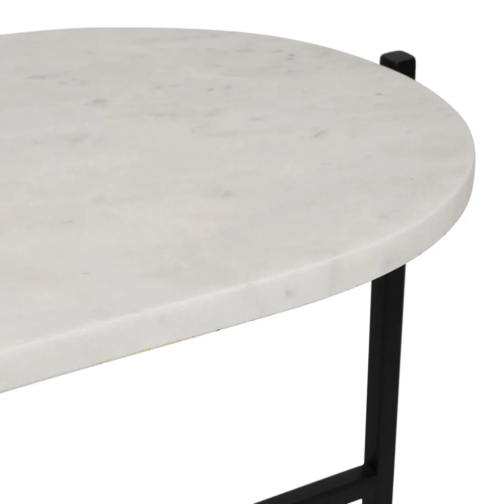 Table basse en marbre et fer blanc et noir 100x40cm - Eskela