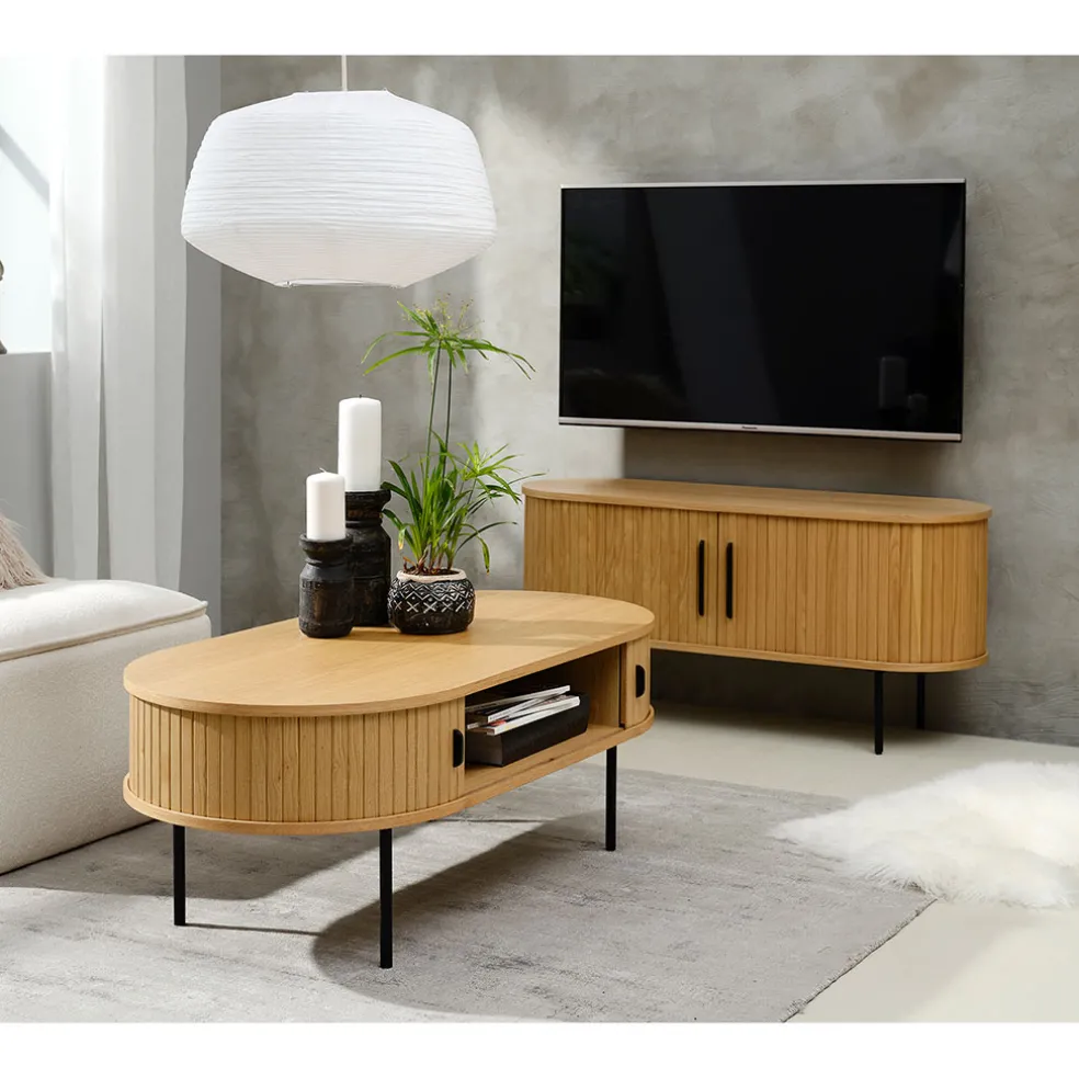 Table basse en placage chêne naturel 120x60 cm - nola