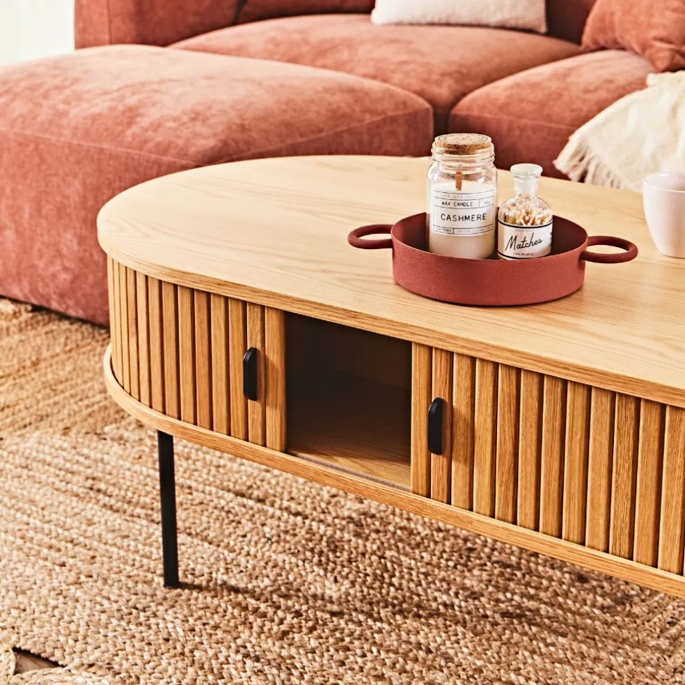 Table basse en placage chêne naturel 120x60 cm - nola