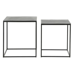 Table basse gigogne carrée (lot de 2) en aluminium et fer noir - Felia