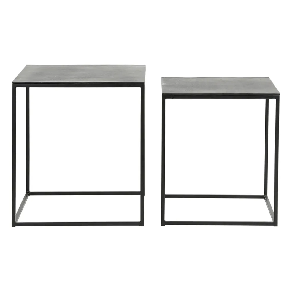 Table basse gigogne carrée (lot de 2) en aluminium et fer noir - Felia