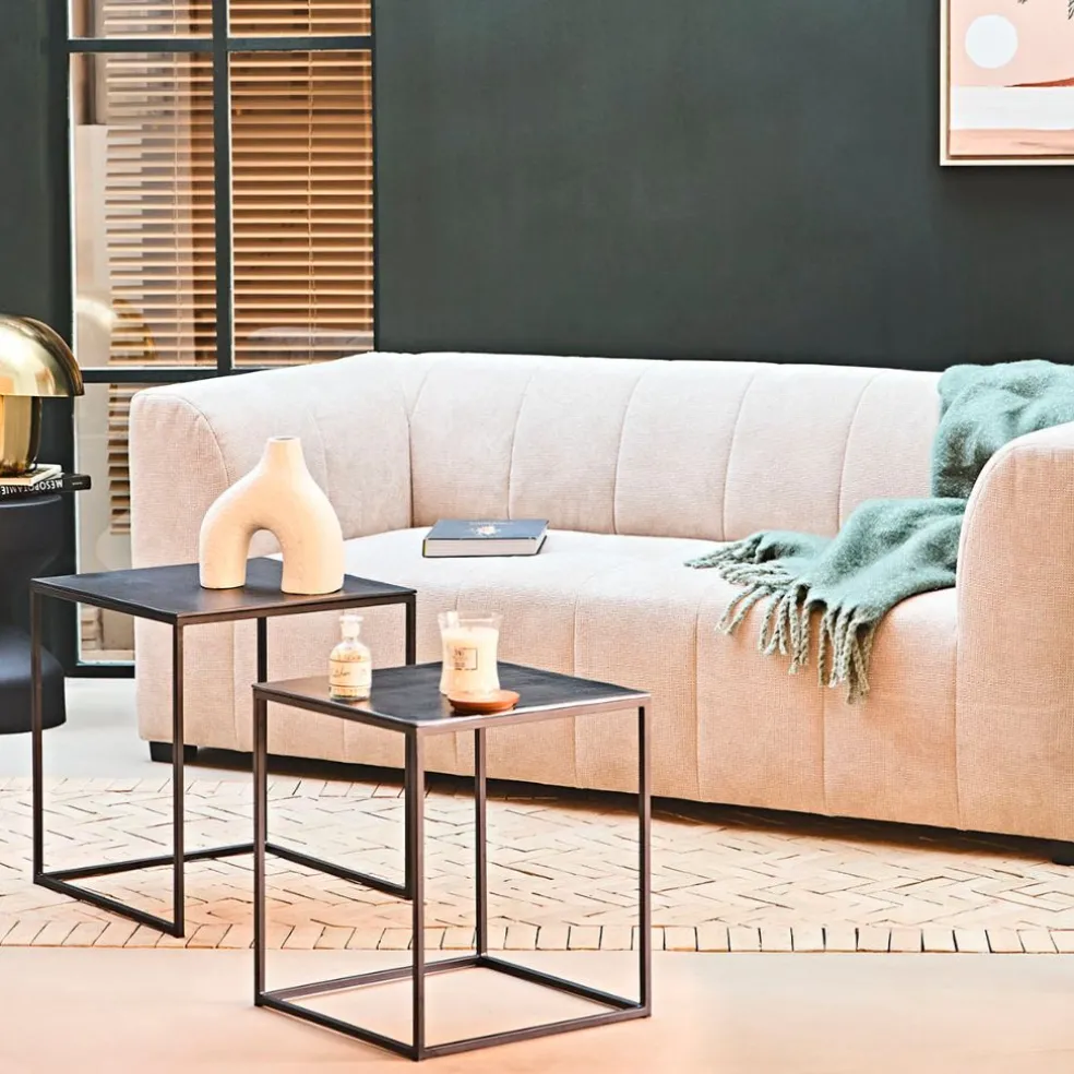 Table basse gigogne carrée (lot de 2) en aluminium et fer noir - Felia