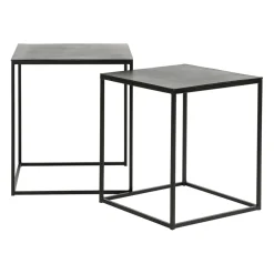 Table basse gigogne carrée (lot de 2) en aluminium et fer noir - Felia