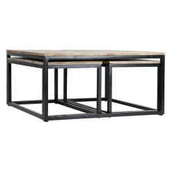 Table basse gigogne (lot de 3) en manguier et fer noir -Noe