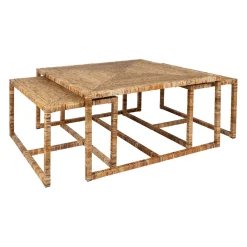 Table basse gigogne (lot de 3) en rotin naturel et fer - Pasil