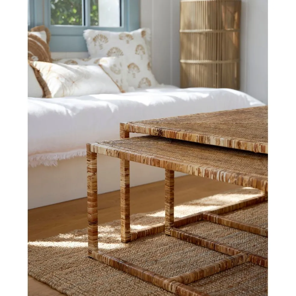 Table basse gigogne (lot de 3) en rotin naturel et fer - Pasil