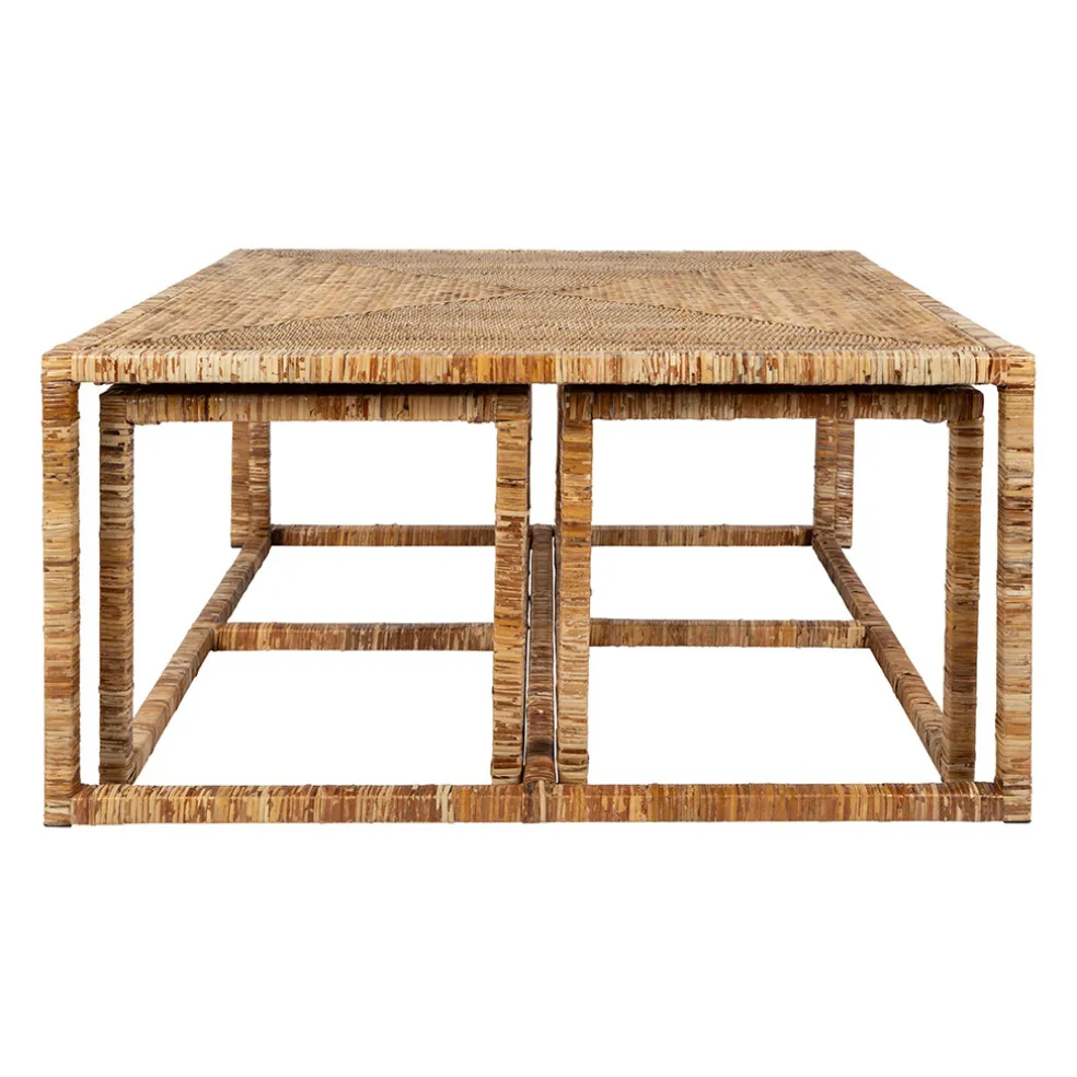 Table basse gigogne (lot de 3) en rotin naturel et fer - Pasil