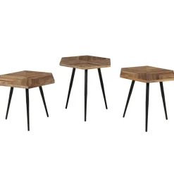 Table basse gigogne (lot de 3) en teck et métal - Woody