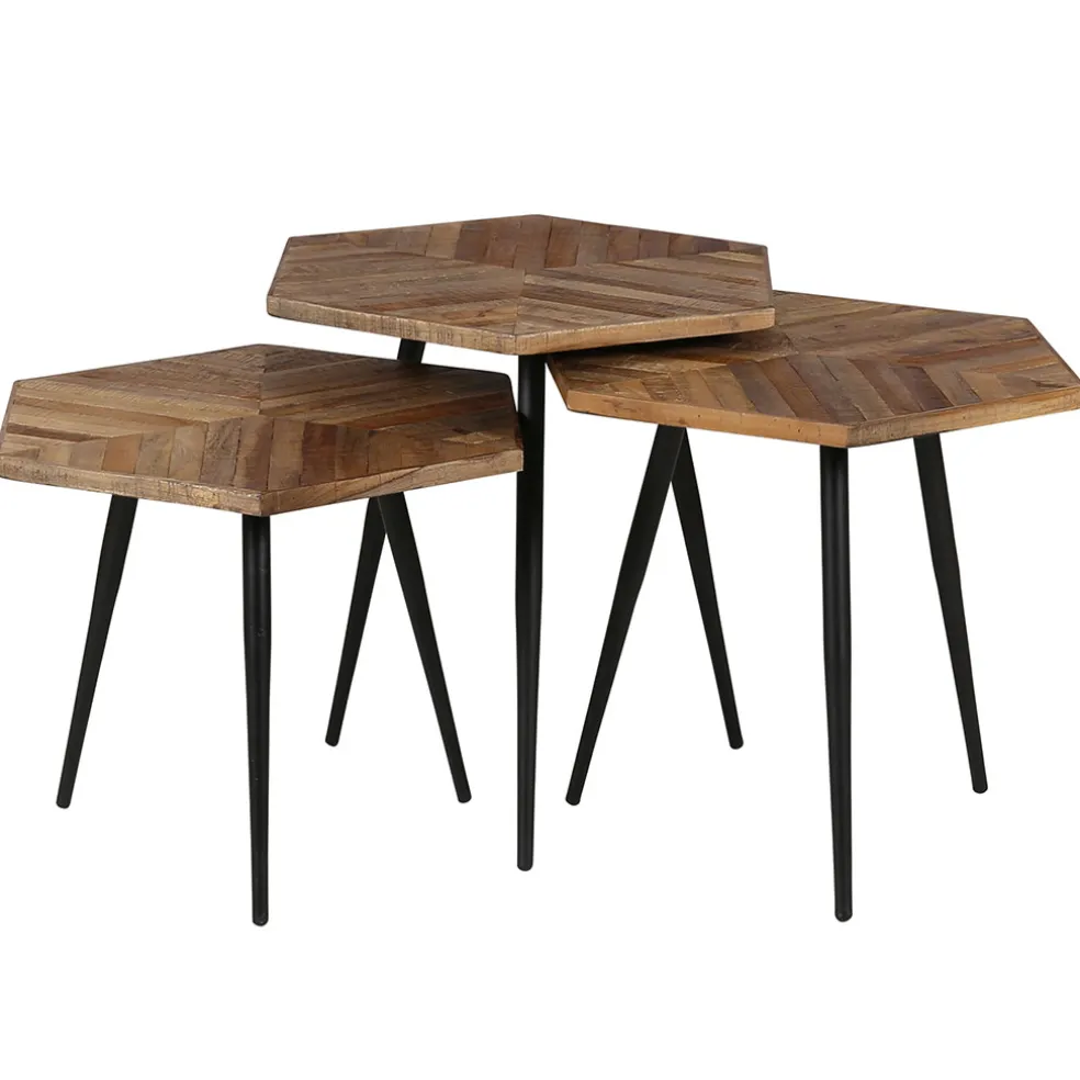 Table basse gigogne (lot de 3) en teck et métal - Woody