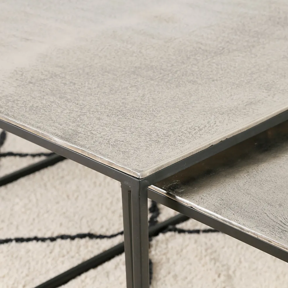 Table basse gigogne (lot de 3) en fer argenté - Félia