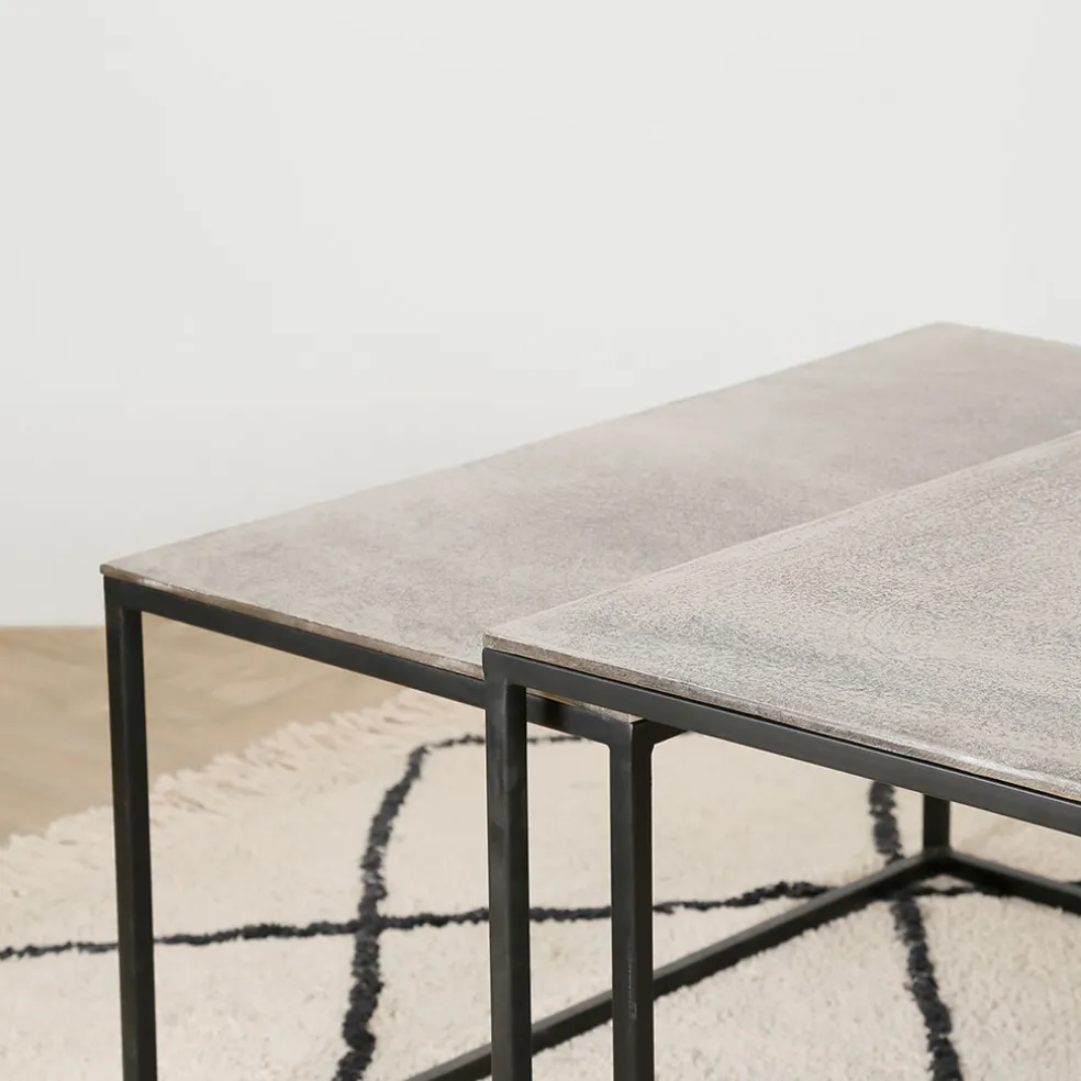 Table basse gigogne (lot de 3) en fer argenté - Félia
