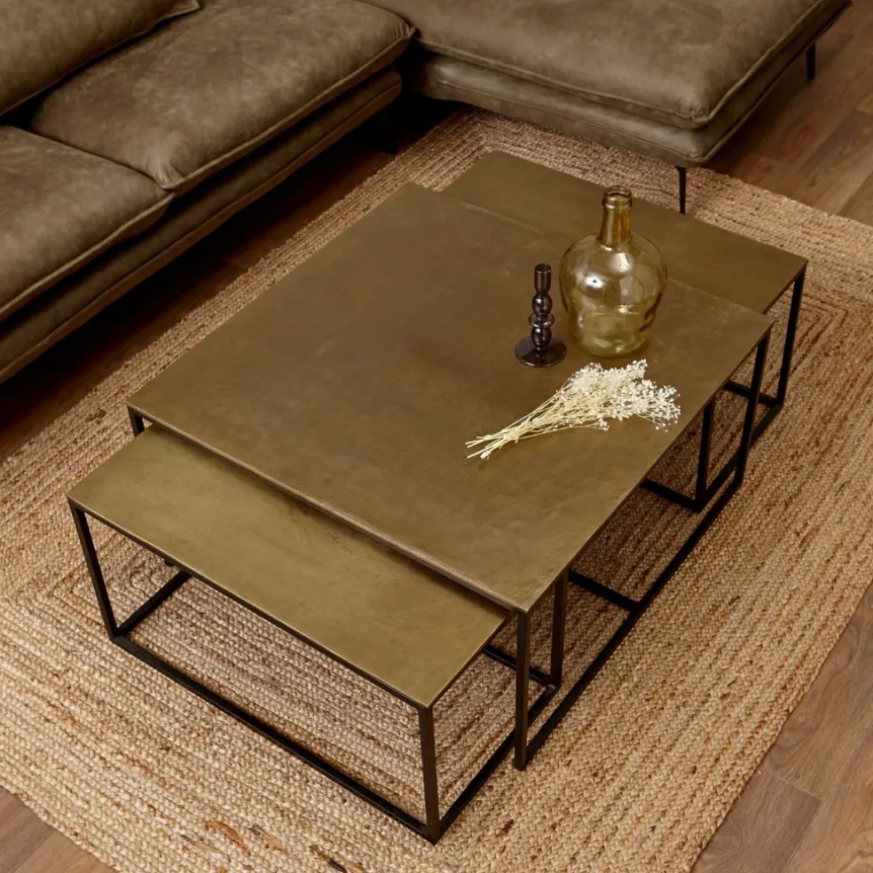 Table basse gigogne (lot de 3) en fer doré - Félia