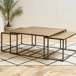 Table basse gigogne (lot de 3) en fer doré - Félia