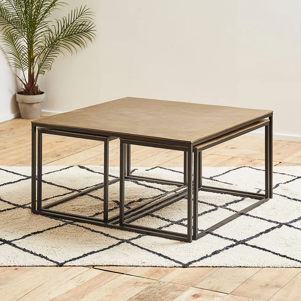 Table basse gigogne (lot de 3) en fer doré - Félia