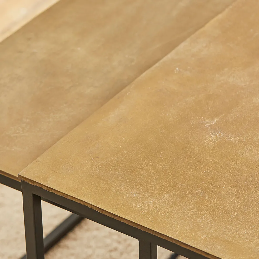 Table basse gigogne (lot de 3) en fer doré - Félia