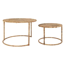 Table basse gigogne ronde (lot de 2) en rotin naturel et fer - Pasil