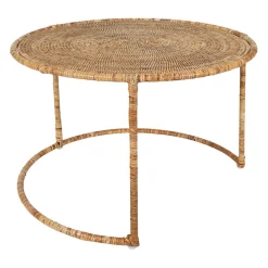 Table basse gigogne ronde (lot de 2) en rotin naturel et fer - Pasil
