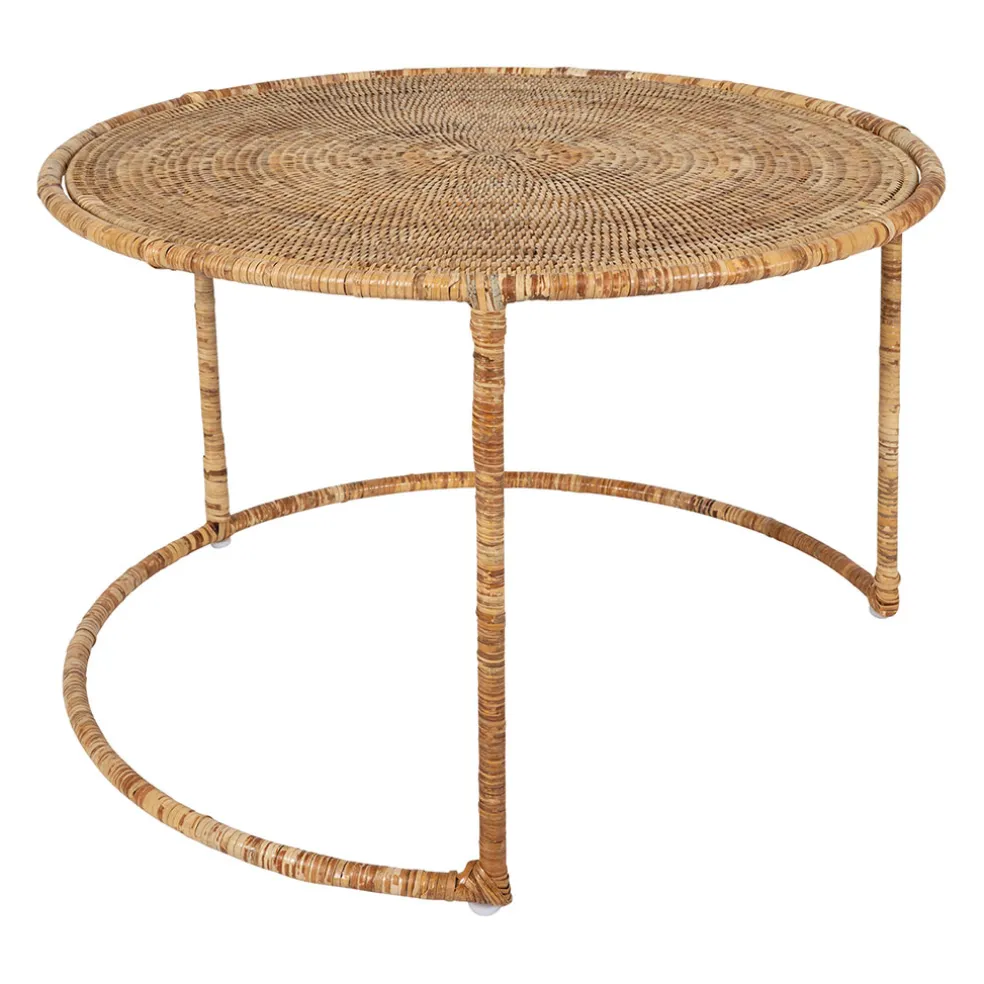 Table basse gigogne ronde (lot de 2) en rotin naturel et fer - Pasil