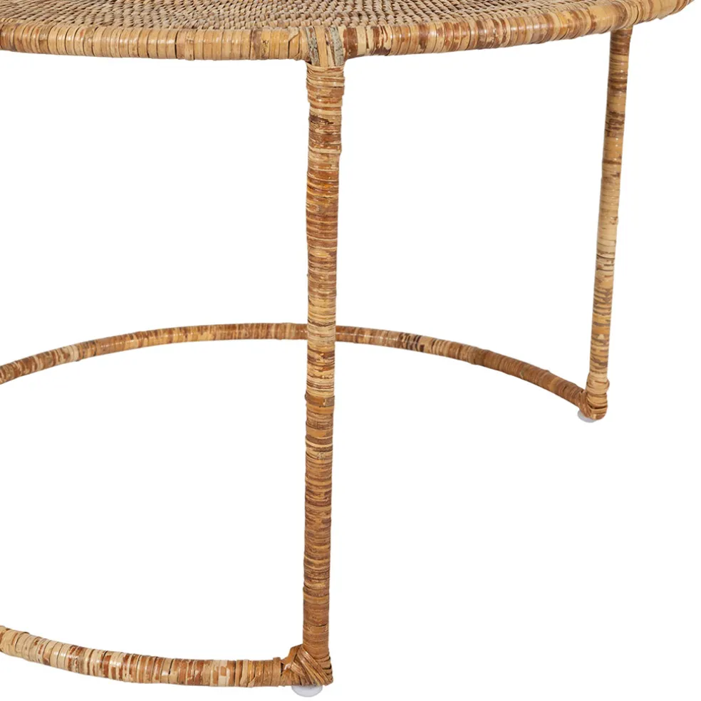 Table basse gigogne ronde (lot de 2) en rotin naturel et fer - Pasil