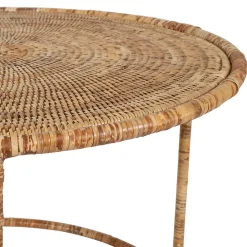 Table basse gigogne ronde (lot de 2) en rotin naturel et fer - Pasil