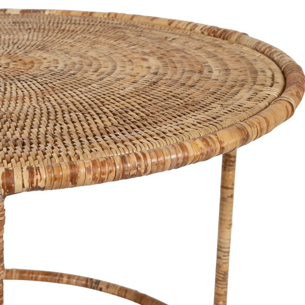 Table basse gigogne ronde (lot de 2) en rotin naturel et fer - Pasil