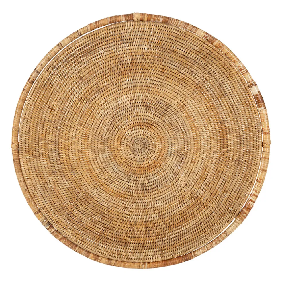 Table basse gigogne ronde (lot de 2) en rotin naturel et fer - Pasil