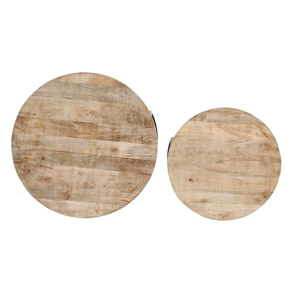 Table basse gigogne ronde (lot de 2) en manguier et fer noir - Noe