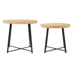 Table basse (lot de 2) en bambou, rotin et pieds en fer noir - Saori