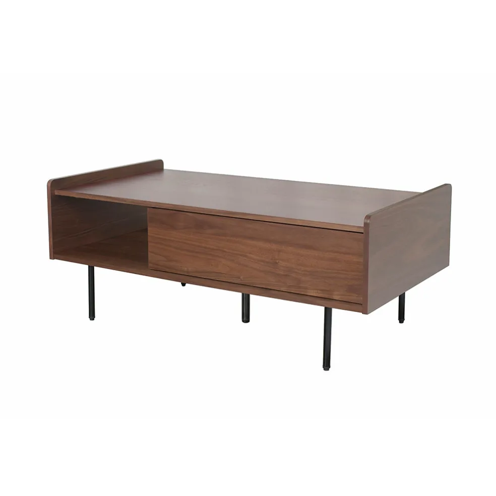 Table basse rectangulaire en placage noyer marron - Gino