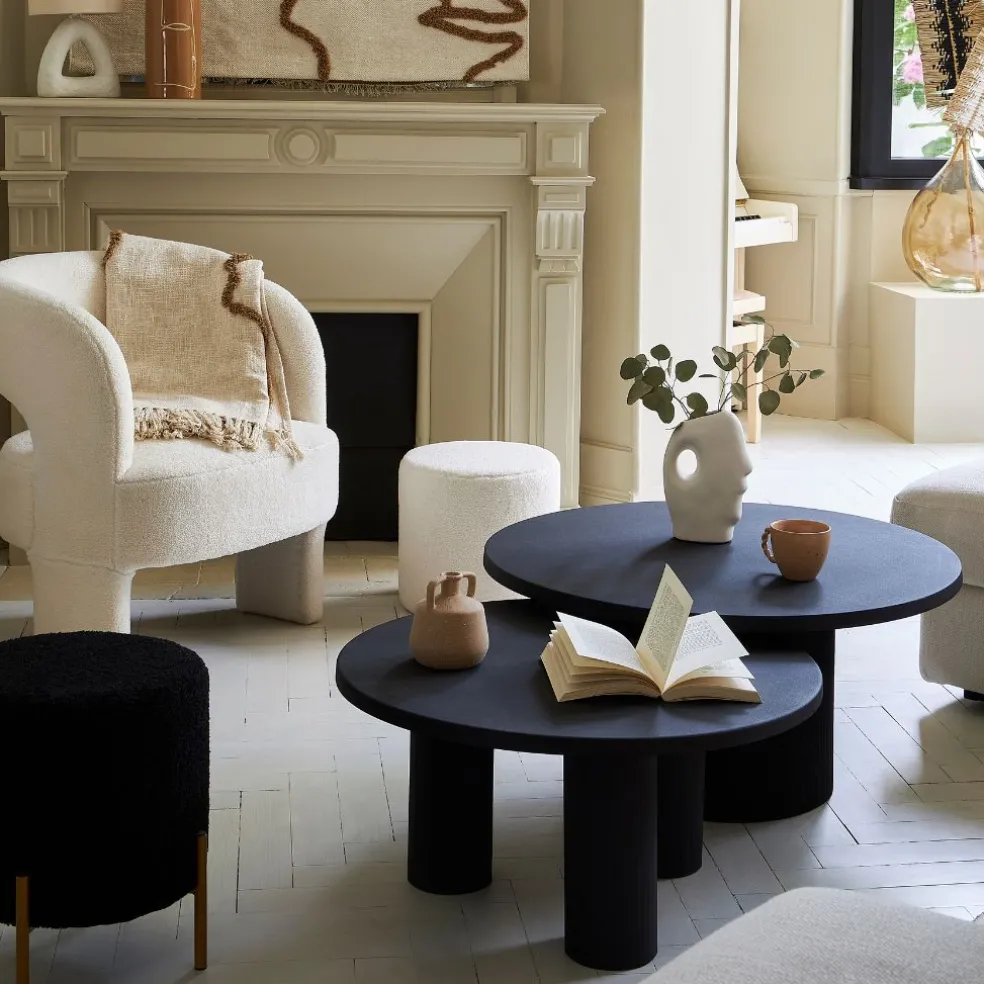 Table basse ronde en fer noir d79xh40cm - Organic