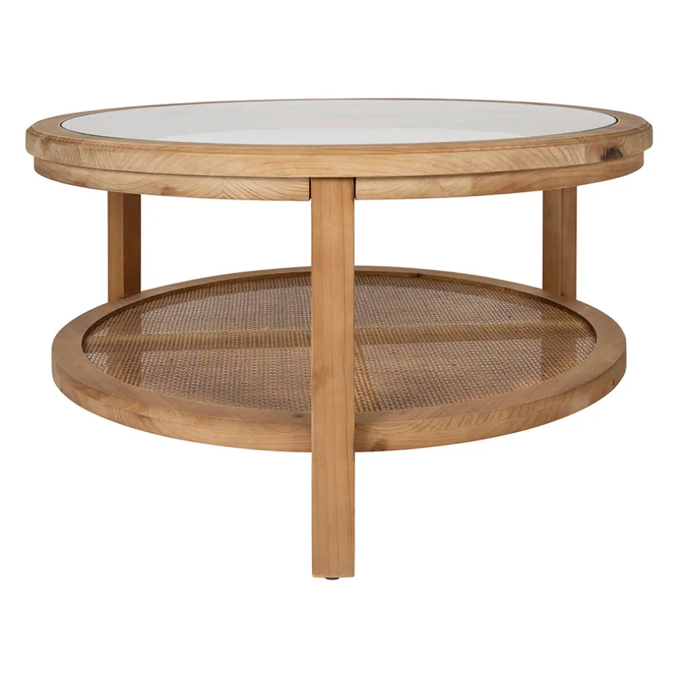 Table basse ronde en sapin naturel et verre trempé d75cm - Firmin