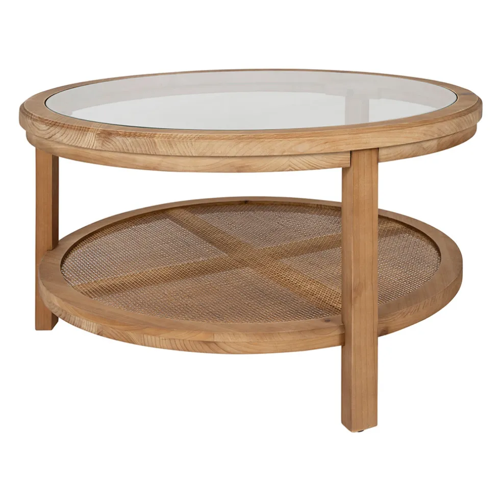 Table basse ronde en sapin naturel et verre trempé d75cm - Firmin