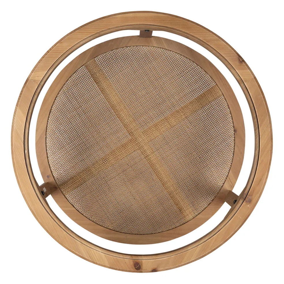 Table basse ronde en sapin naturel et verre trempé d75cm - Firmin