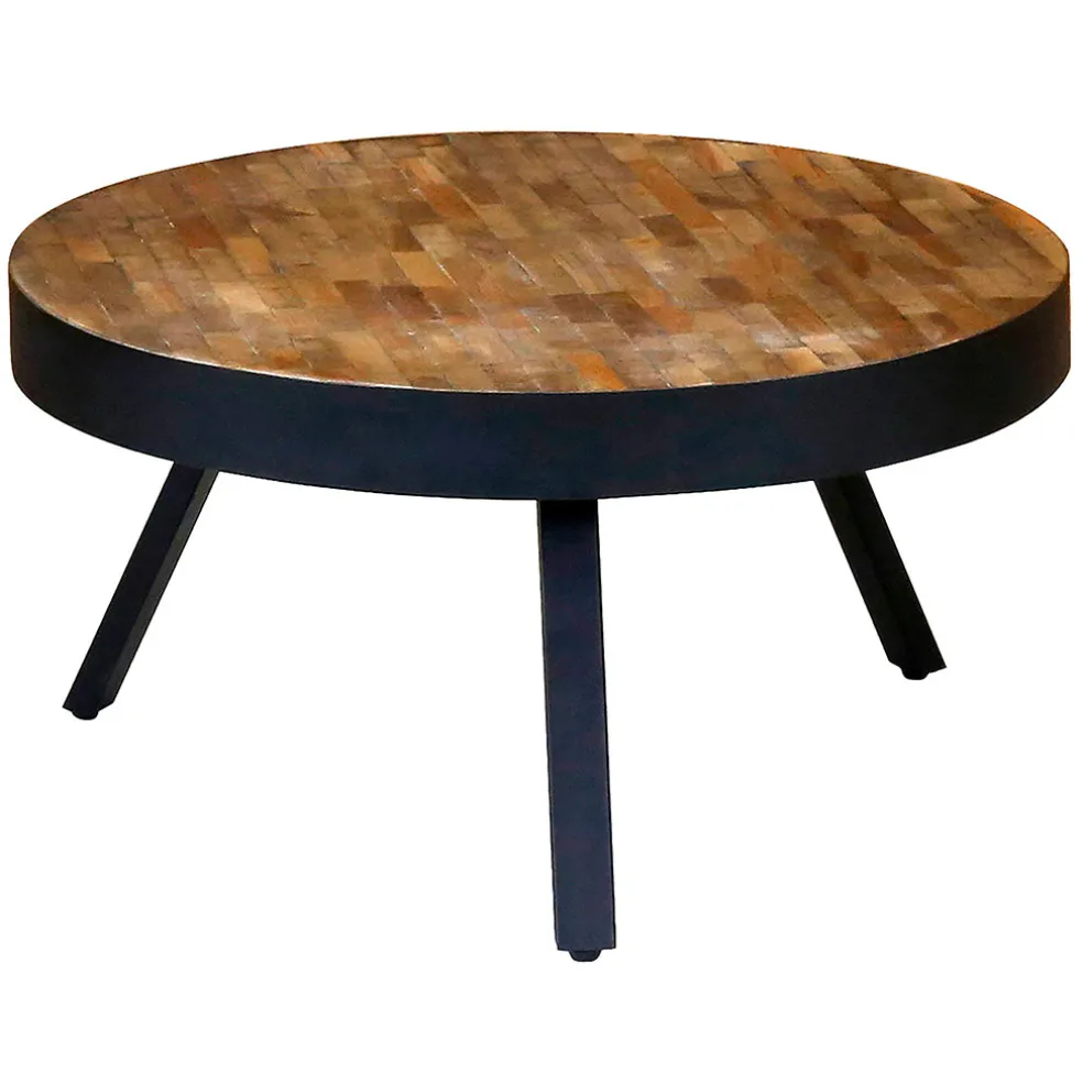 Table basse ronde en teck recyclé et métal d76cm - Wally
