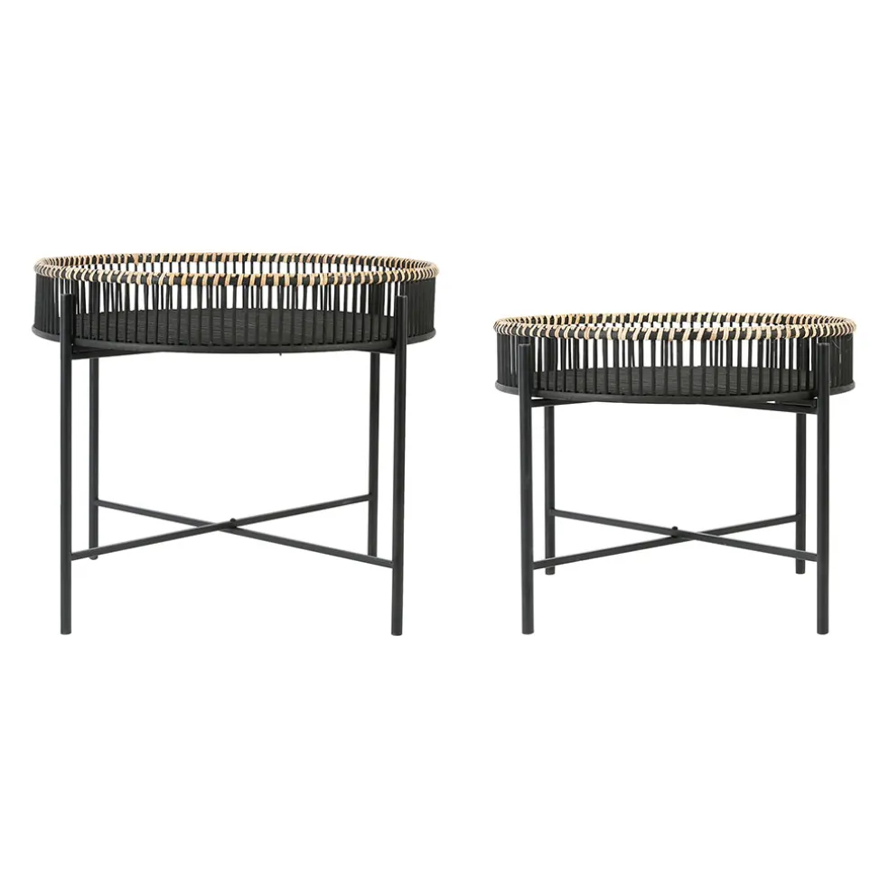 Table basse ronde (x2) en bambou et fer noir