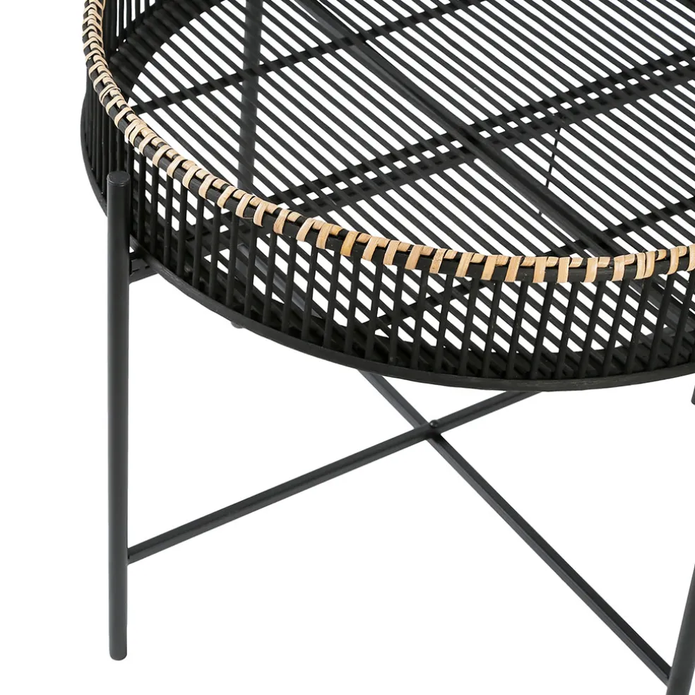 Table basse ronde (x2) en bambou et fer noir