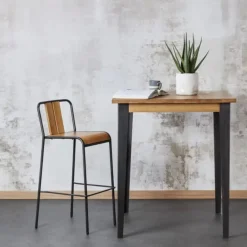 Table de bar carrée en chêne massif et pieds acier 90x90 cm - Manny