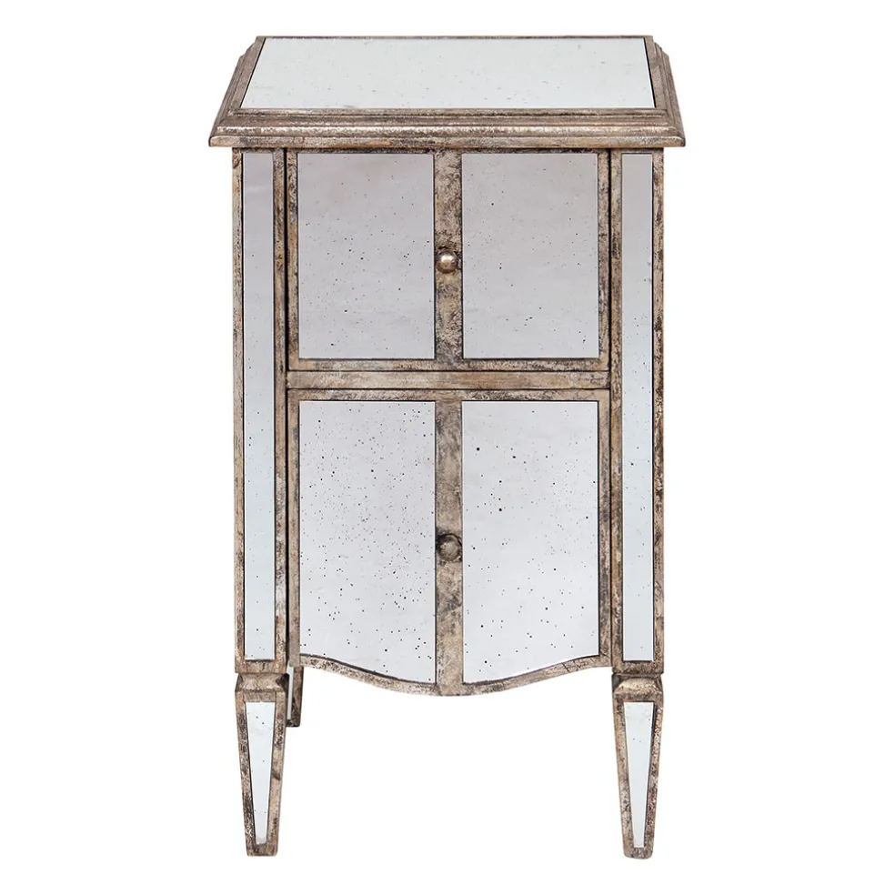 Table de chevet baroque en bois et miroir 2 tiroirs - Bois miroir