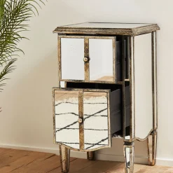 Table de chevet baroque en bois et miroir 2 tiroirs - Bois miroir