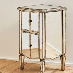 Table de chevet baroque en bois et miroir 2 tiroirs - Bois miroir