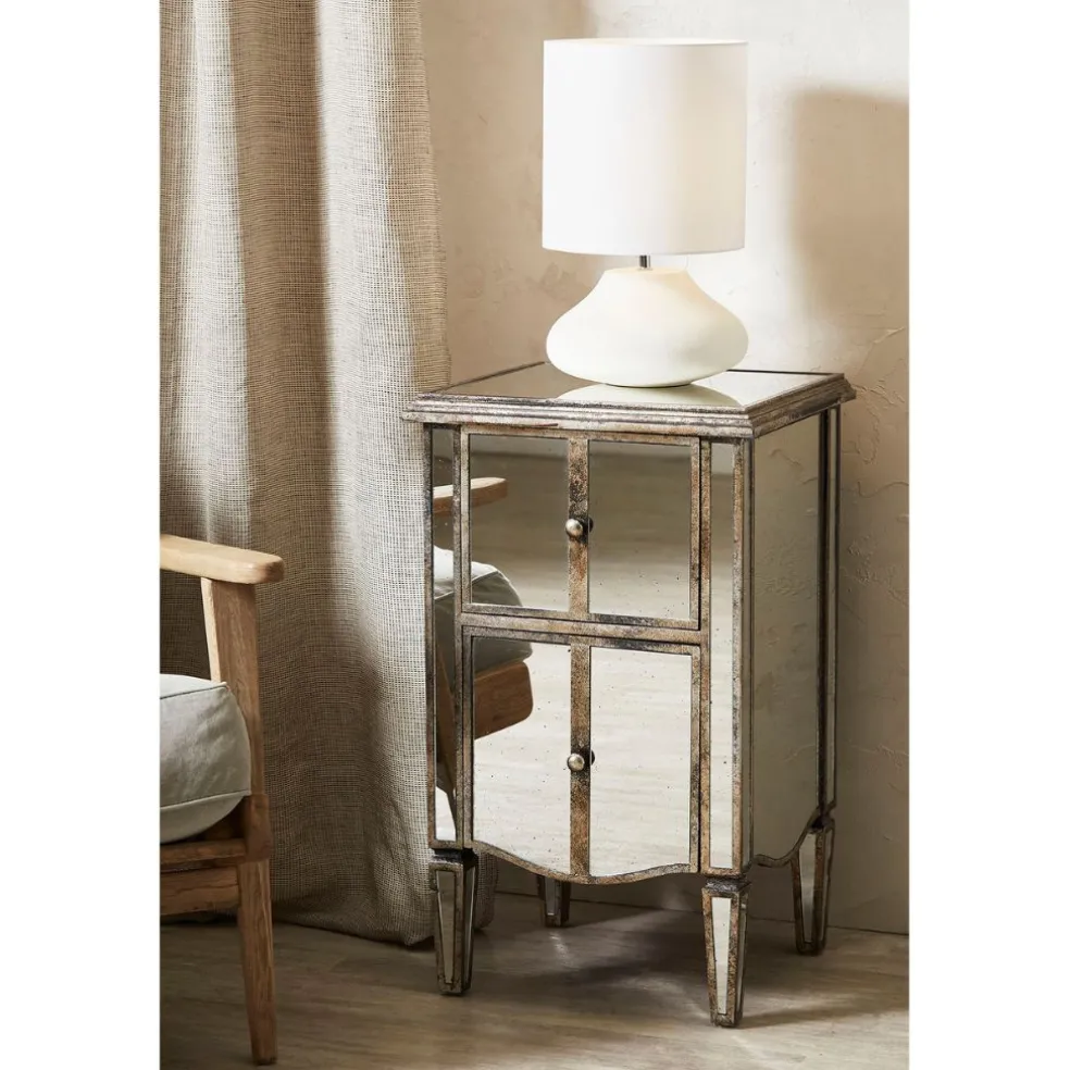 Table de chevet baroque en bois et miroir 2 tiroirs - Bois miroir