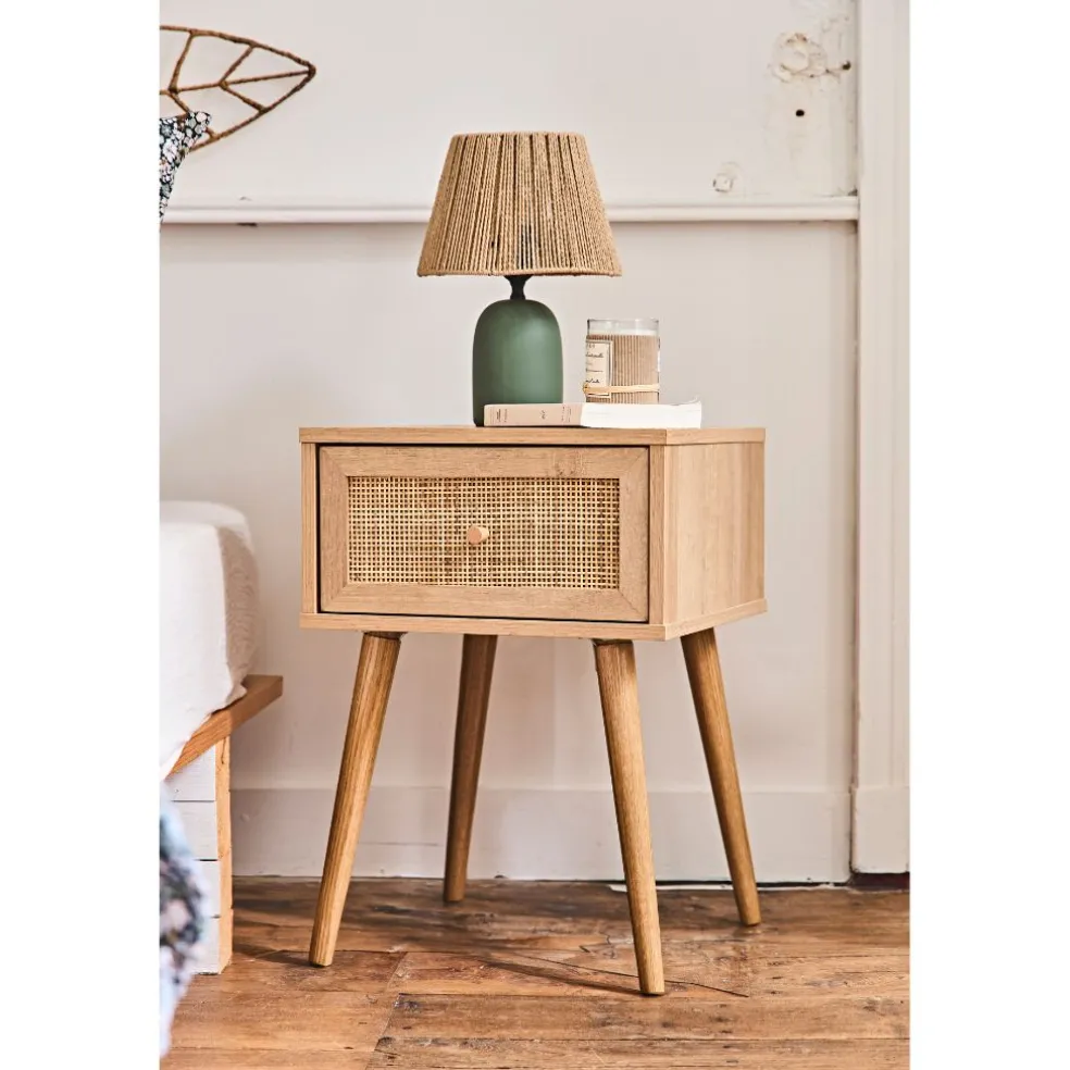 Table de chevet en bois et cannage 1 tiroir - Baia
