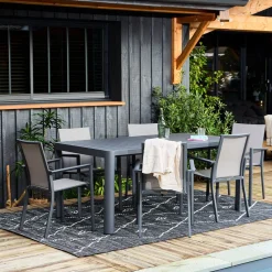 Table de jardin avec allonge en aluminium anthracite 180(+60)x100cm - Kiplin