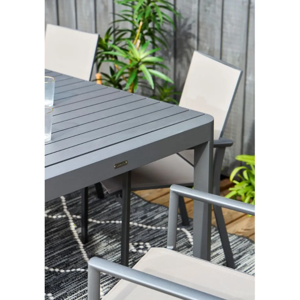 Table de jardin avec allonge en aluminium anthracite 180(+60)x100cm - Kiplin