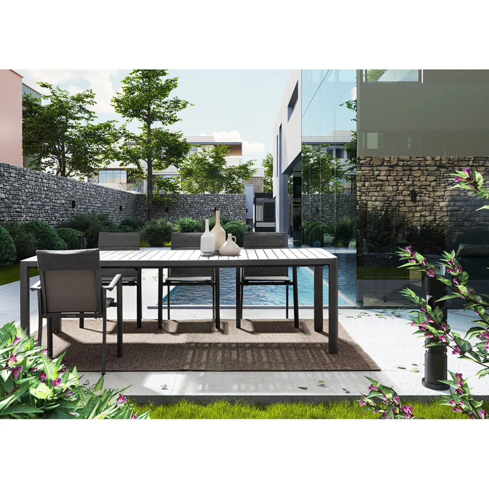 Table de jardin avec allonge en aluminium anthracite 180(+60)x100cm - Kiplin